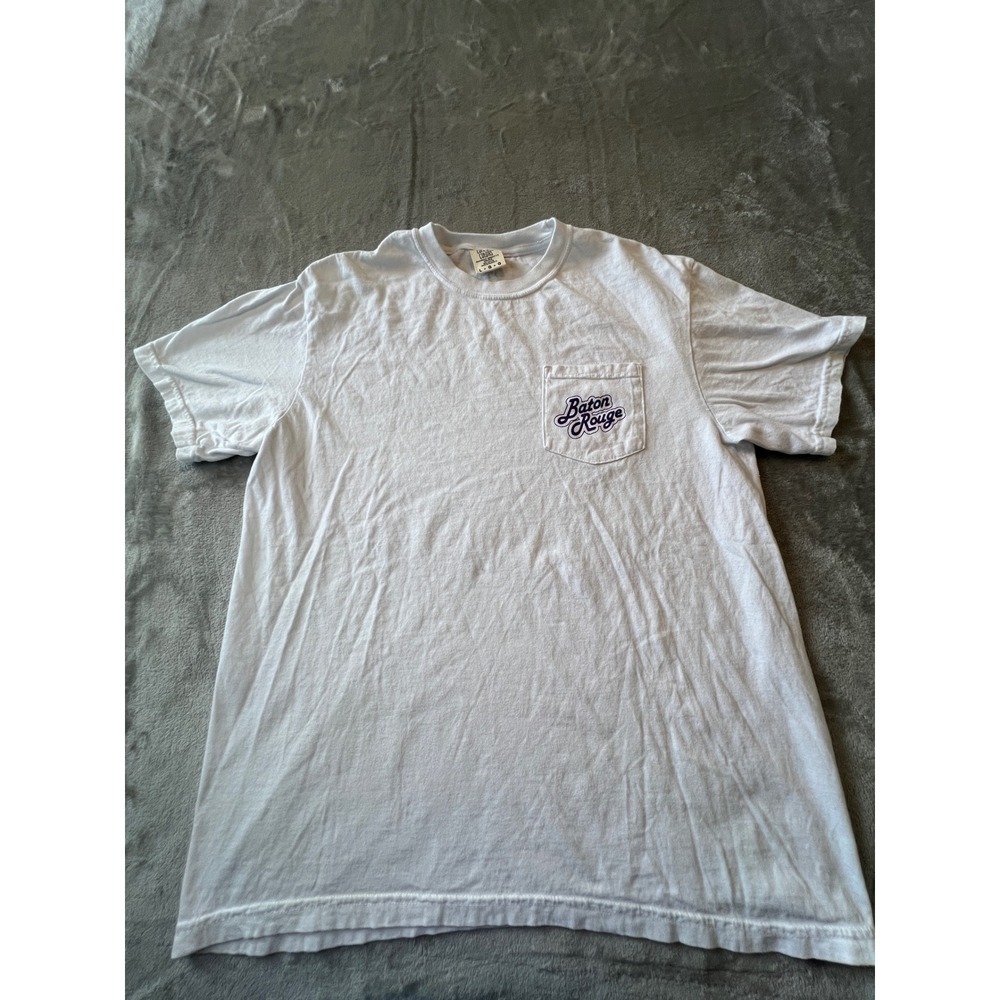 Comfort Colors T-Shirt Mens Large White Baton Rouge LSU Geaux Tigers Pocket Tee